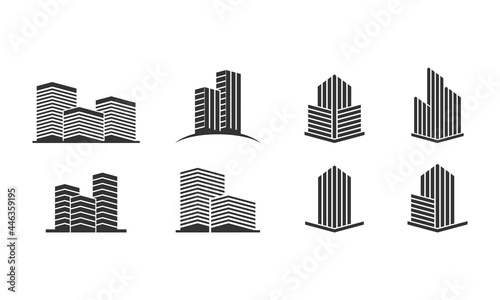 Skyscraper office building set logo vector