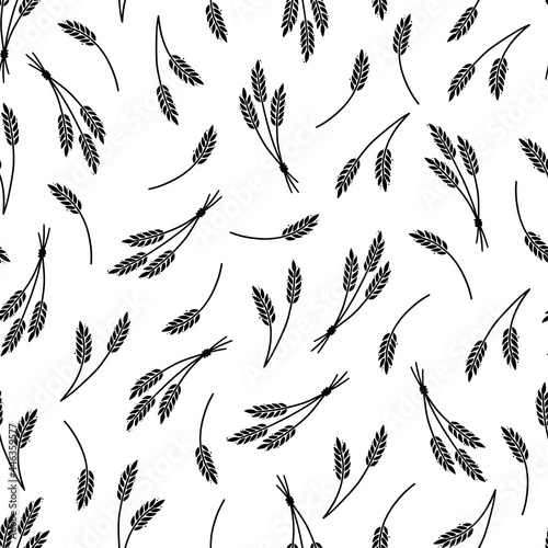 Wheat, barley, rice pattern for cereal background. Hand drawn sketch style oat seamless pattern. Wheat vector illustration.