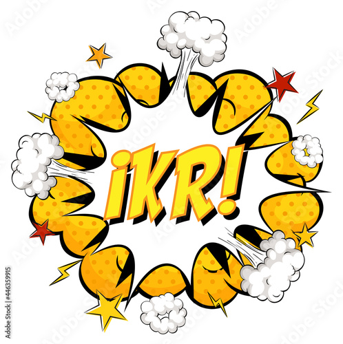 IKR text on comic cloud explosion isolated on white background