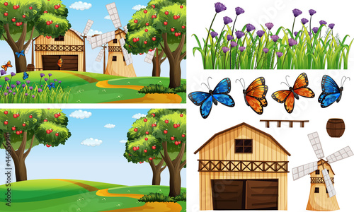 Farm element set isolated with farm scence