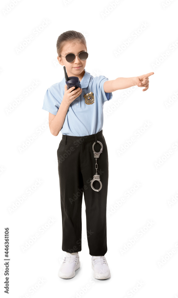 Cute little police officer on white background Cute little police officer on white background
