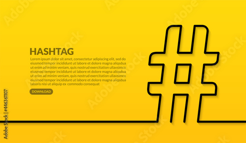 Hashtag minimal line design on yellow background, trend of social media post concept