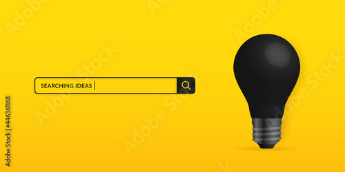 Realistic black light bulb isolated on yellow background, searching idea concept