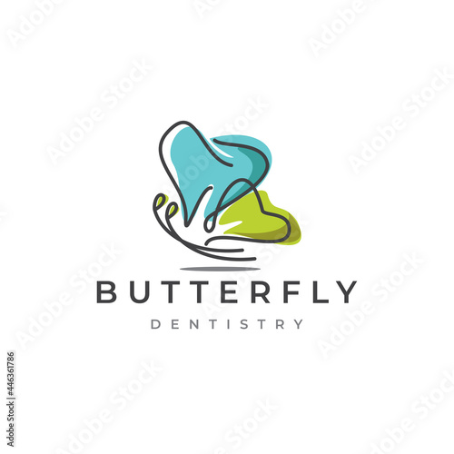 butterfly dentistry logo, fun pediatric dental with  abstract style teeth vector
