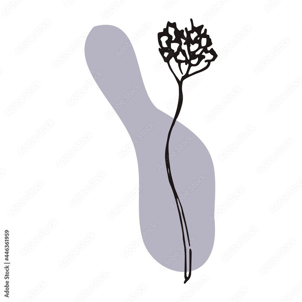 The plant is drawn by hand with a pen and translated into vector format. In the background there is an abstract colored spot. Stock vector illustration. For garment decoration, packaging, interior The plant is drawn by hand with a pen and translated into vector format. In the background there is an abstract colored spot. Stock vector illustration. For garment decoration, packaging, interior
