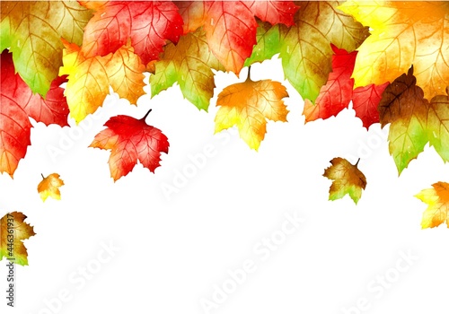 Watercolor hand drawn autumn leaves background