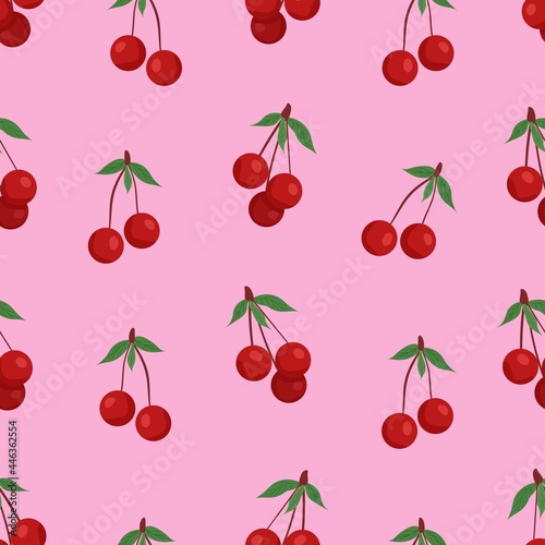 Cute cartoon cherry. Seamless pattern for design of fabric, clothing, wallpaper, paper. Seamless isolated background.