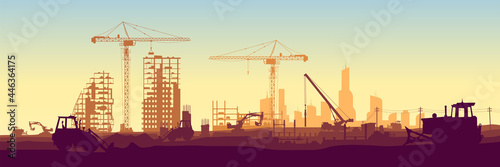 Fototapeta Construction site with a tower crane