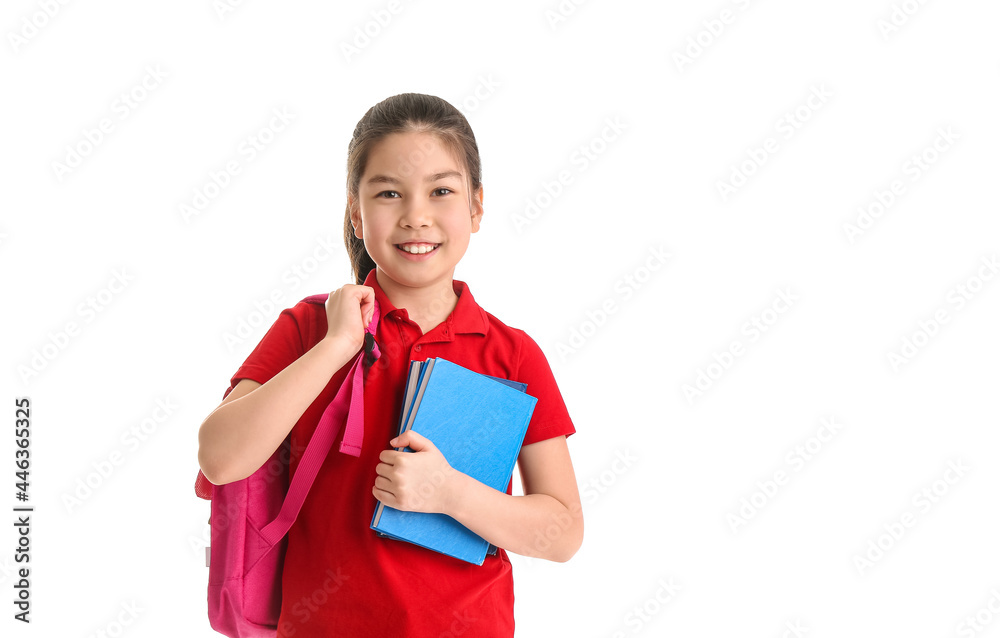 Cute Asian schoolgirl on white background Cute Asian schoolgirl on white background