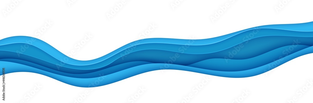 Blue abstract background in paper cut style. Layers of paper wavy water for World Oceans Day 8 June. Vector Earth posters template, ecology brochures, presentations, invitations with place for text