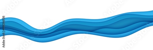 Blue abstract background in paper cut style. Layers of paper wavy water for World Oceans Day 8 June. Vector Earth posters template, ecology brochures, presentations, invitations with place for text