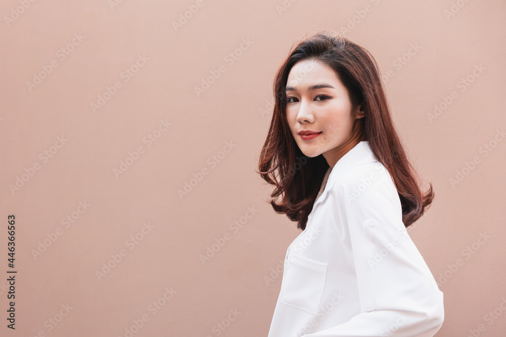 Portrait of a smiling woman natural makeup wear fashion clothes. Portrait of a smiling woman natural makeup wear fashion clothes.