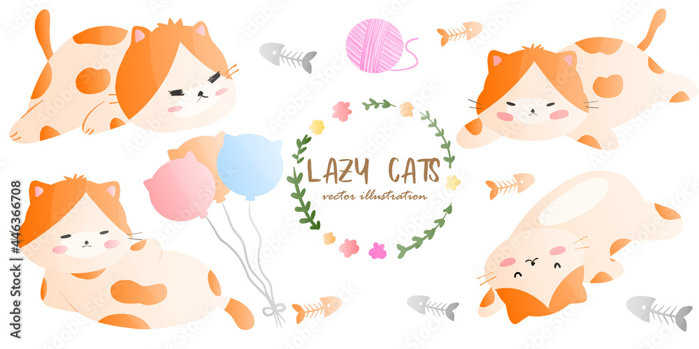 Cats Kitty Vector Illustration. Cute Lazy cats.