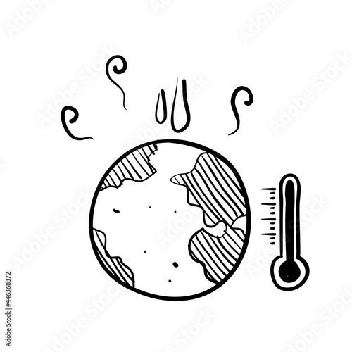 hand drawn doodle earth and thermometer symbol for global warming illustration vector isolated