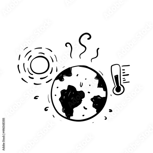 hand drawn doodle earth and thermometer symbol for global warming illustration vector isolated