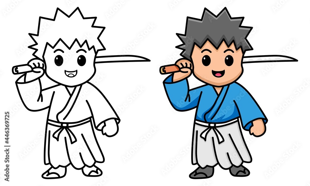 Fototapeta samurai holding sword coloring page for kids
