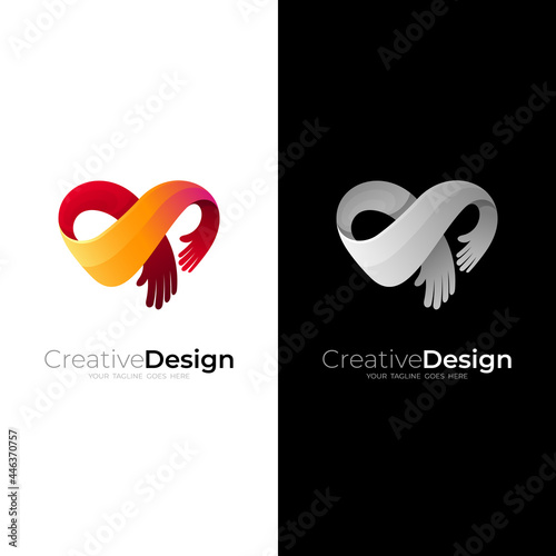 Abstract Charity logo with love design community, Heart logo and hand people icons