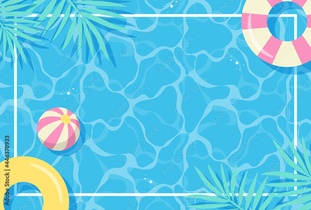 summer vector background with pool illustrations for banners, cards, flyers, social media wallpapers, etc. - obrazy, fototapety, plakaty 