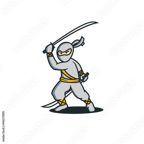 Playful modern Ninja Mascot with 2 sword 