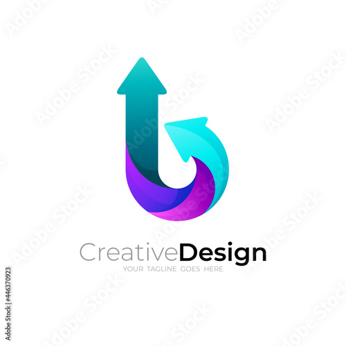 Free Download Letter B logo and arrow design combination, 3d colorful logo with modern icon - GFXLoad