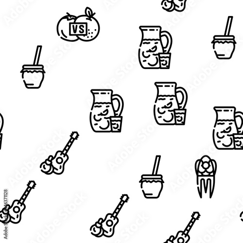 Spain Nation Heritage Vector Seamless Pattern Thin Line Illustration