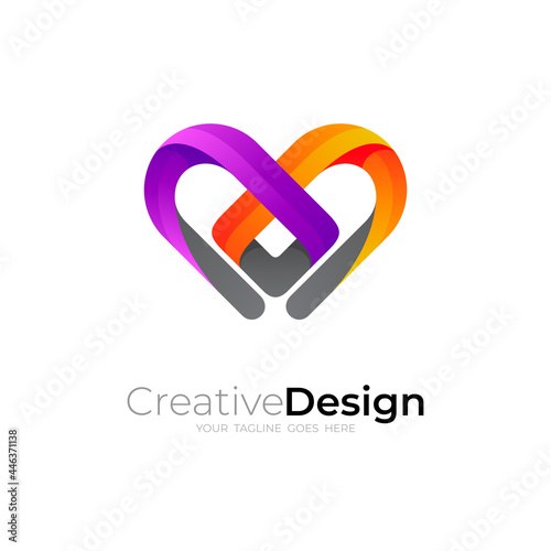 love logo with line design combination, colorful logo template