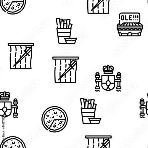 Spain Nation Heritage Vector Seamless Pattern Thin Line Illustration