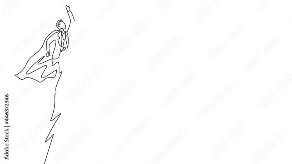 Animated self drawing of continuous one line draw young male worker flying high into the sky to reach big goals. Big vision of business target minimalist concept. Full length single line animation. Animated self drawing of continuous one line draw young male worker flying high into the sky to reach big goals. Big vision of business target minimalist concept. Full length single line animation.