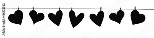 Banner with hearts on the clothesline with clothespins. Do laundry. 