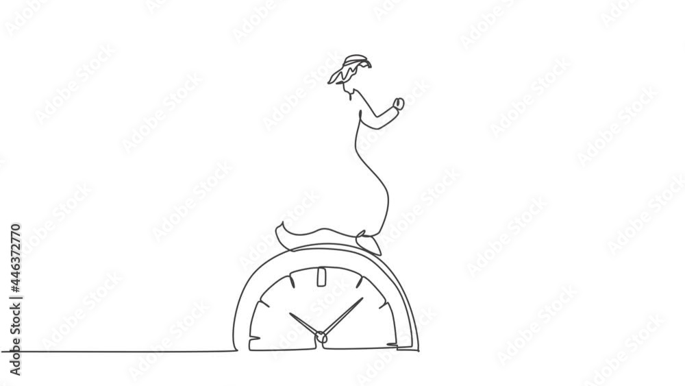 Animated self drawing of continuous one line draw young Arab male ...