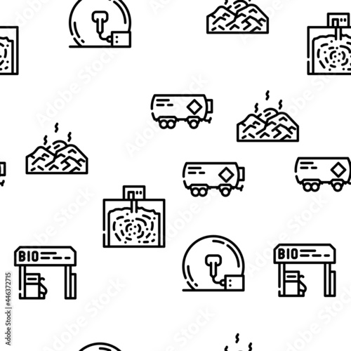 Biogas Energy Fuel Vector Seamless Pattern Thin Line Illustration