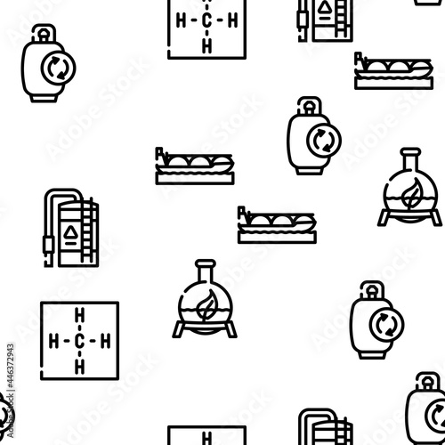 Biogas Energy Fuel Vector Seamless Pattern Thin Line Illustration