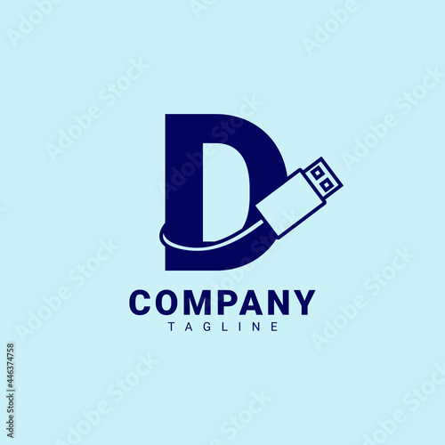 letter D usb clean and professional vector logo design