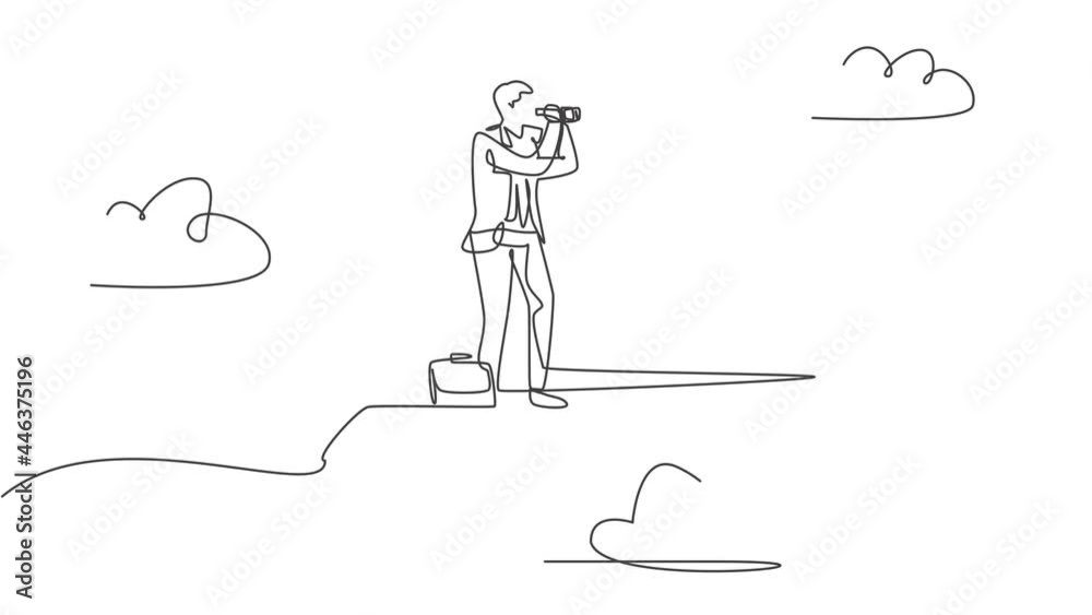 Self drawing animation of single one line draw young smart business man ...