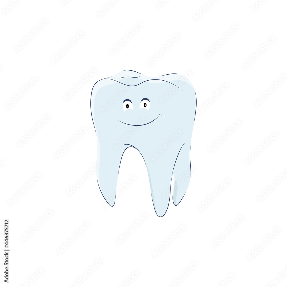 Cute tooth in cartoon style isolated on white background. Vector illustration, molar icon with eyes, mouth and handles. Cute tooth in cartoon style isolated on white background. Vector illustration, molar icon with eyes, mouth and handles.