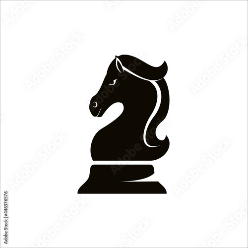 Black Chess Knight Horse Stallion logo design silhouette template.