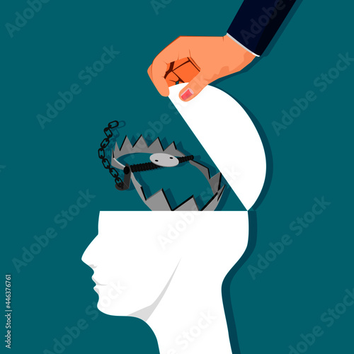 The head was opened with a trap. thought trap. vector illustration