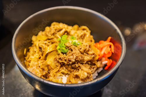 Close up shot of Korean style beef Bibimbap