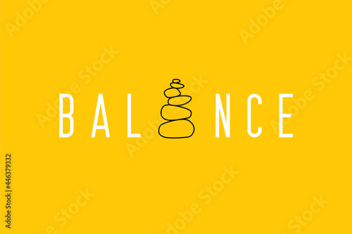 Balanced. The word is easier to read when the letter A is removed and replaced with a Zen-style stone. Design for presentation, cover, portfolio, wallpaper, print on T-shirt. Vector, illustration.