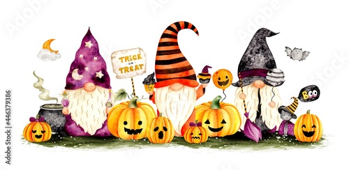 Watercolor hand drawn halloween gnome banner