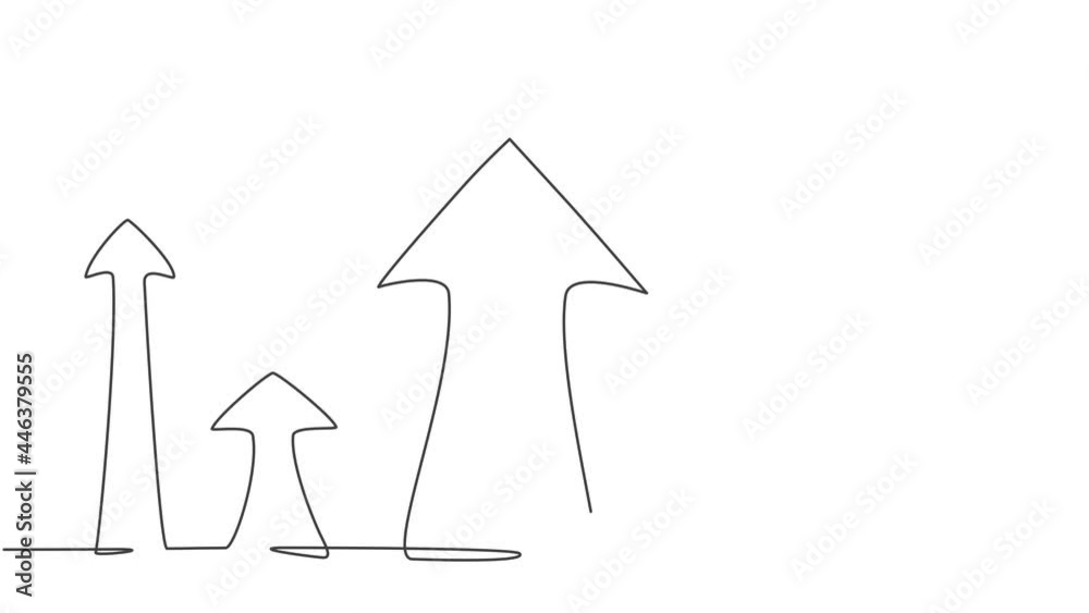 Animated self drawing of continuous one line draw symbol of rising up arrows icon. Successful business sales target growth achievement minimalist concept. Full length single line animation. Animated self drawing of continuous one line draw symbol of rising up arrows icon. Successful business sales target growth achievement minimalist concept. Full length single line animation.