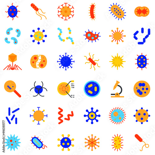 Bacteria, virus microorganism color collection set