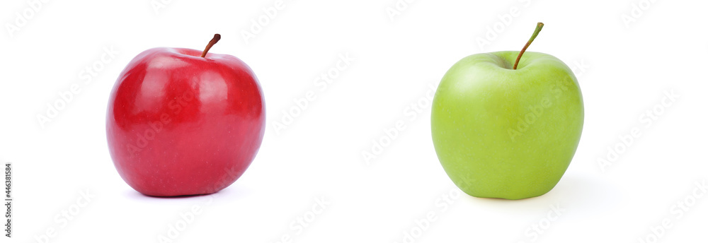 Green and Red Fresh Fruit Organic Apples On White Background. Green and Red Fresh Fruit Organic Apples On White Background.