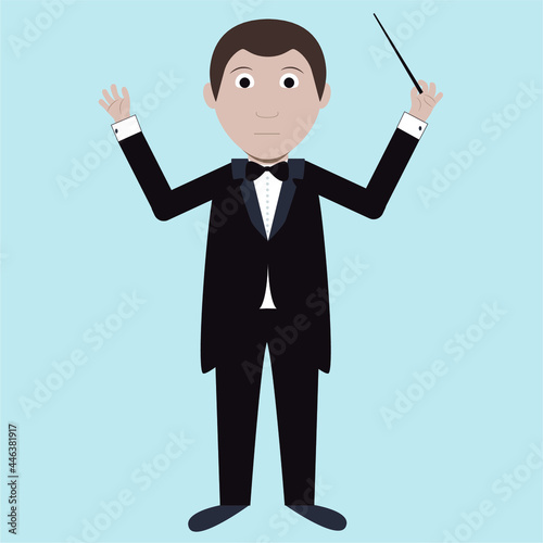 Vector image of a conductor with a baton. Modern and flat style.