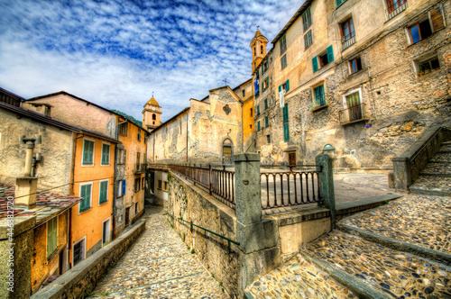Church Square and the Church of the Holy Savior in Saorge, Alpes-Maritimes, Provence, France photo