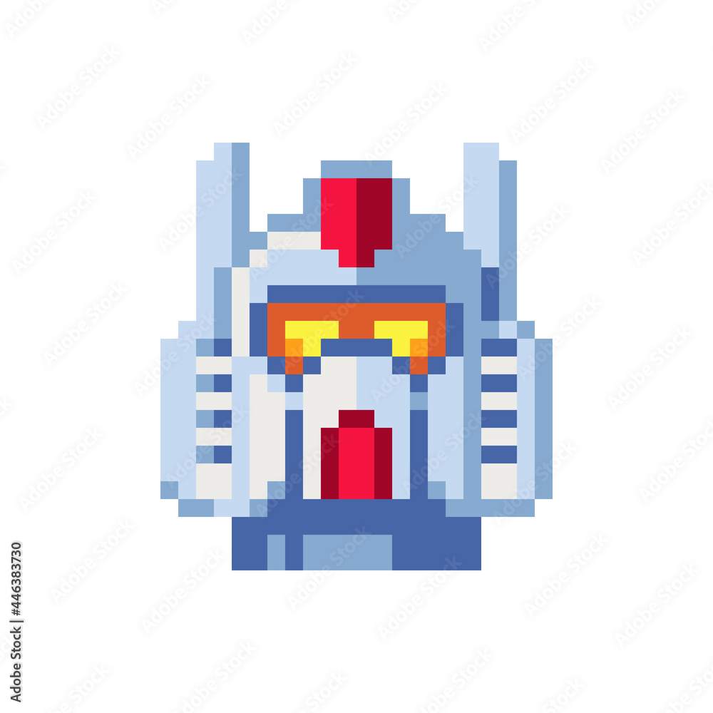 Robot pixel art character avatar profile picture. Flat style. Game assets. 8-bit. Isolated vector illustration.  Design for logo, sticker, app.
