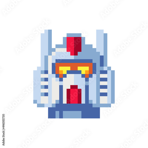 Robot pixel art character avatar profile picture. Flat style. Game assets. 8-bit. Isolated vector illustration.  Design for logo  sticker  app.