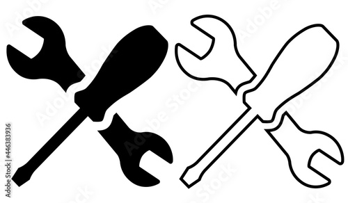 Repair icon. Wrench and screwdriver icon. Settings icon isolated
