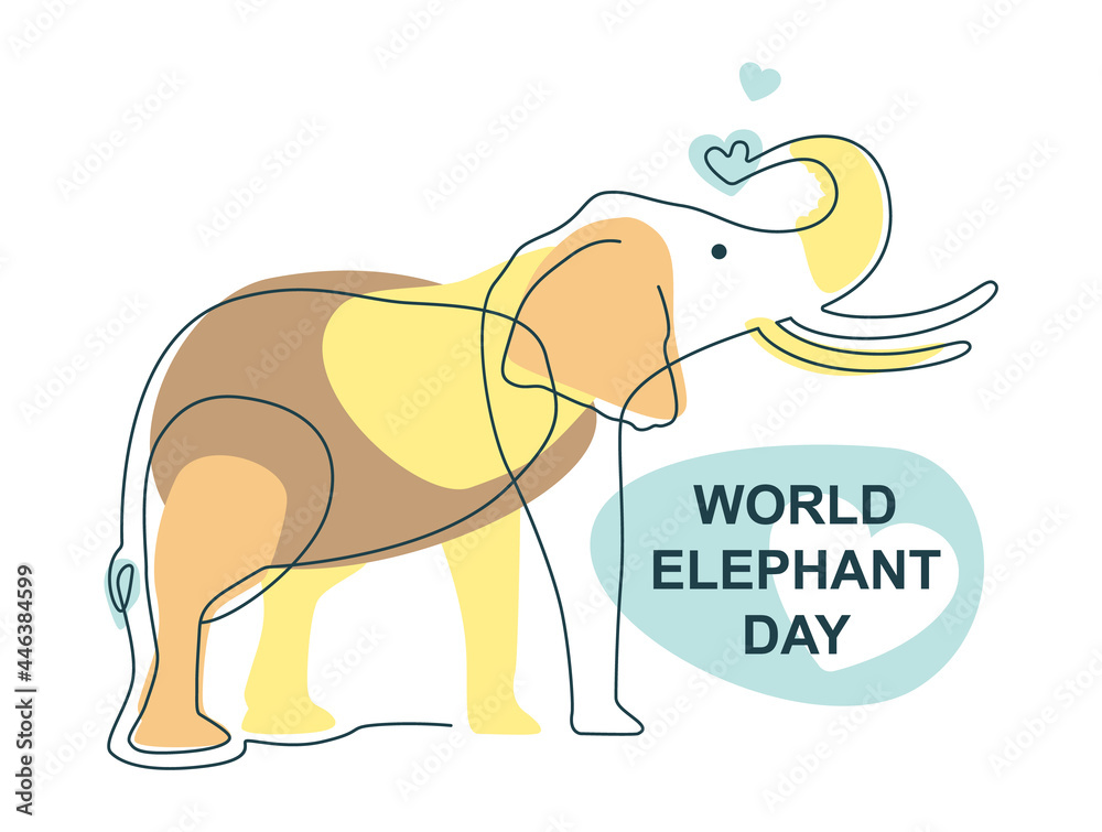 Obraz premium World Elephant Day Silhouette of an elephant. Flowing multi-colored shapes, lines. Flat vector illustration.