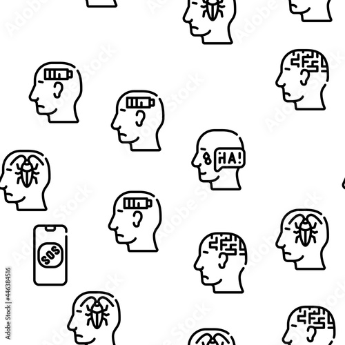 Neurosis Brain Problem Vector Seamless Pattern Thin Line Illustration
